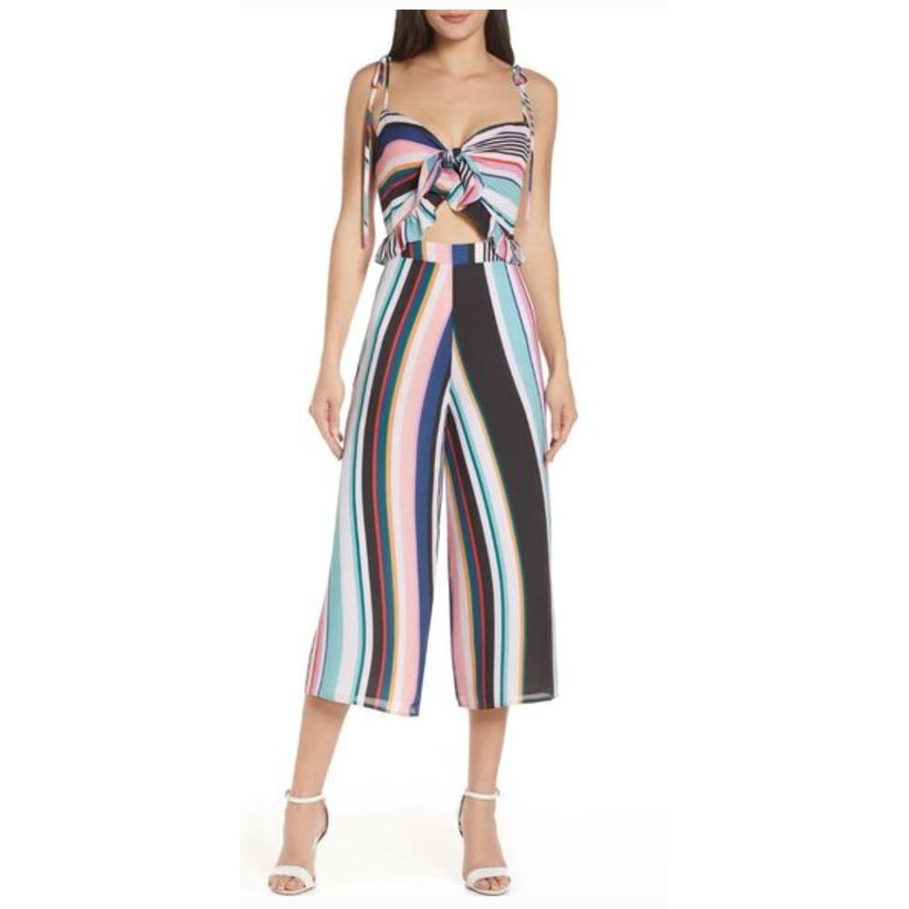 Ali & Jay Fiesta Stripe Cut Out Crop Wide Leg Jumpsuit size Medium